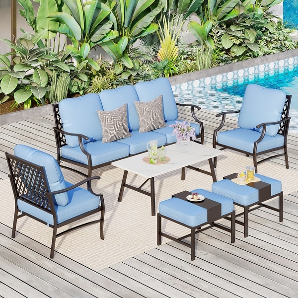 MAISON ARTS 6/7Piece Patio Conversation Sets，Sofa Set with 2/4 x Single Chairs，1 x 3seater Sofa and Coffee Table/Ottomans