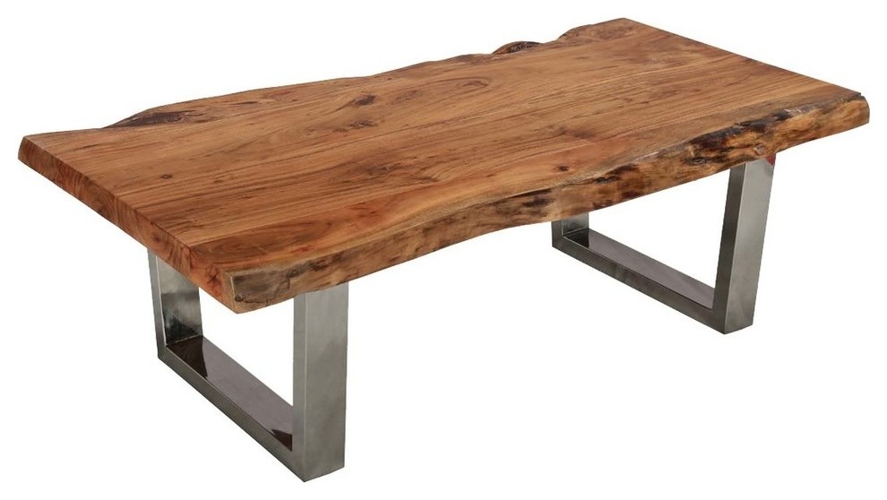 Natural Acacia Wood  ampSteel Rustic Live Edge Coffee Table   Contemporary   Coffee Tables   by Sierra Living Concepts Inc  Houzz