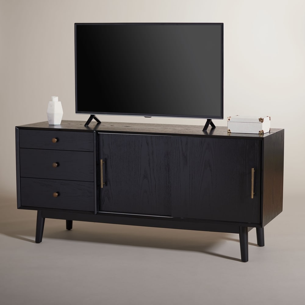 SAFAVIEH Couture Tomas Mid Century 58 inch Storage TV Media Stand.   58 IN W x 18 IN D x 27 IN H