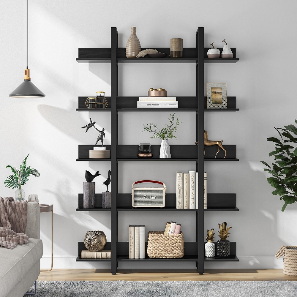 47'' Bookcase  Industrial Bookshelves Etagere with Storage  Open Display Shelves