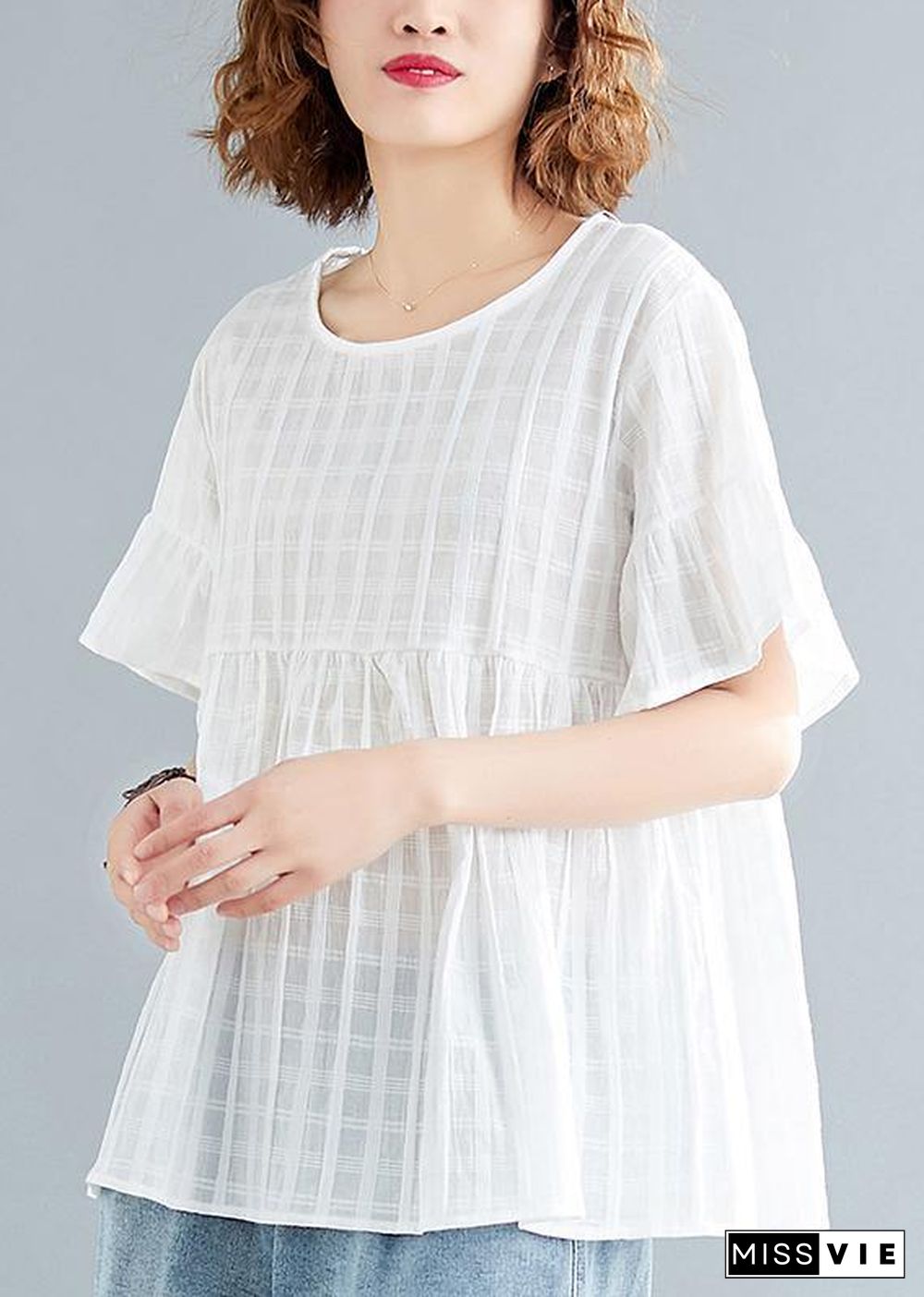 Natural white cotton linen tunic top Organic Tutorials o neck Half sleeve oversized Summer shirt