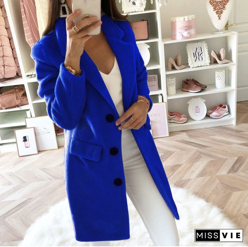 Autumn And Winter Solid Color Suit Collar Mid-length Double-breasted Woolen Coat Women Fall Jacket For Women Winter Coat