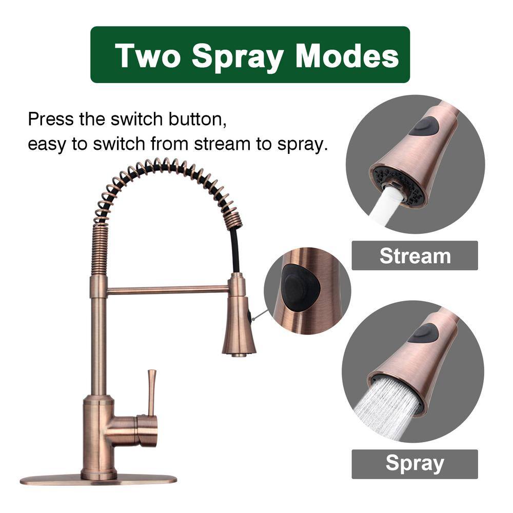 Akicon Single-Handle Pre-Rinse Spring Pull-Down Sprayer Kitchen Faucet in Antique Copper AK566-AC