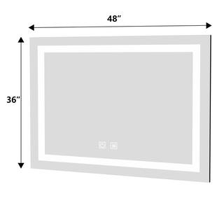 Stivier 48 in. W x 36 in. H Rectangular Frameless Anti-fog Led Light Wall-mount Bathroom Vanity Mirror in Silver 21S0305-48