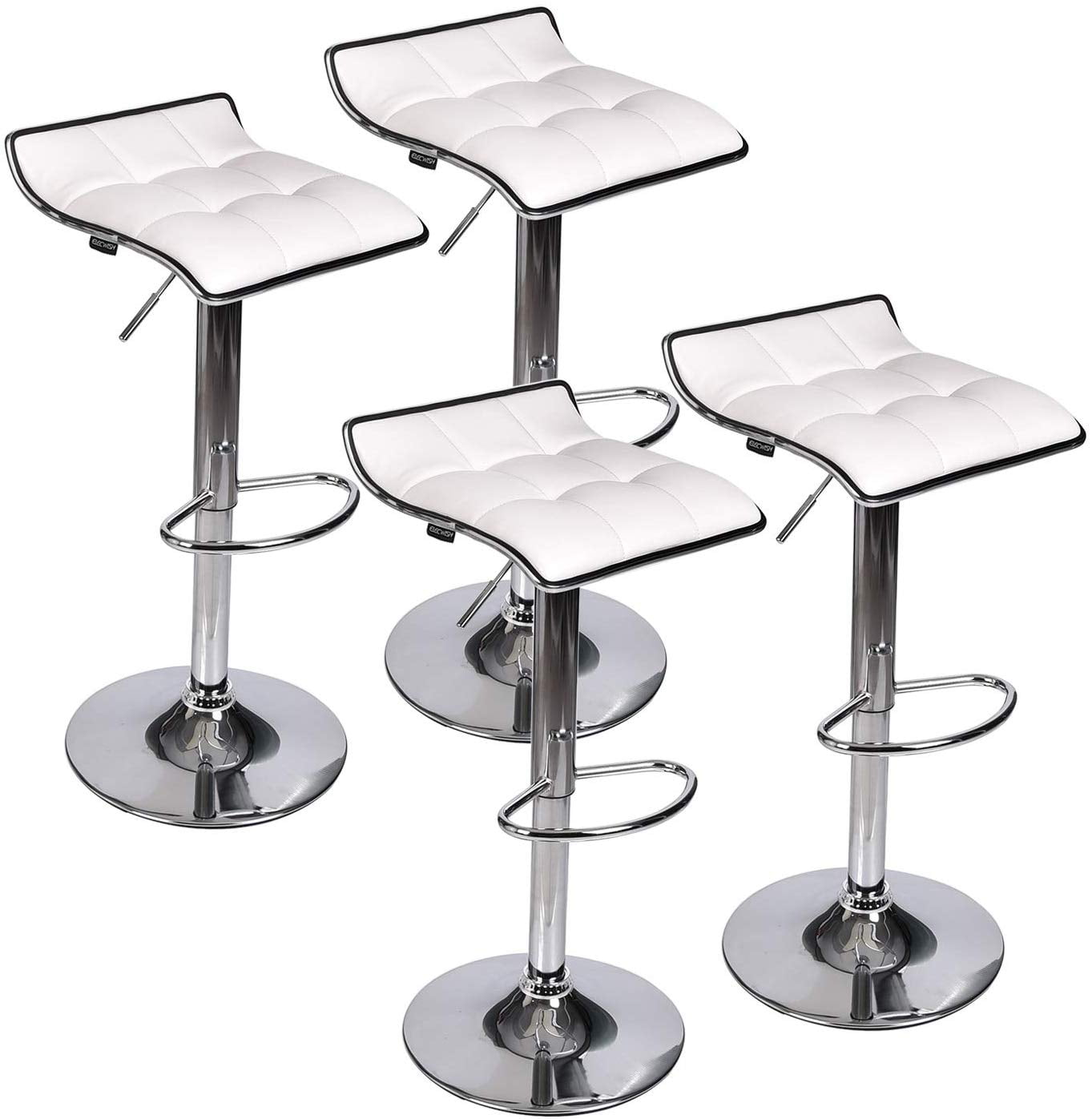 ELECWISH Set of 4 Adjustable Swivel Gas Lift Bar Stools， Modern PU Leather with Chrome Base Counter Height Barstool