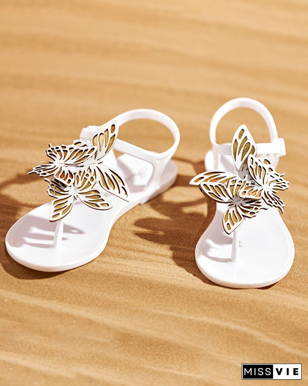 Butterfly Pattern Toe Post Flat Sandals