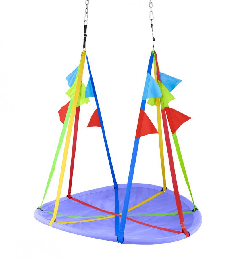 HearthSong Rainbow Flag Round Platform Tree Swing for Multiple Kids