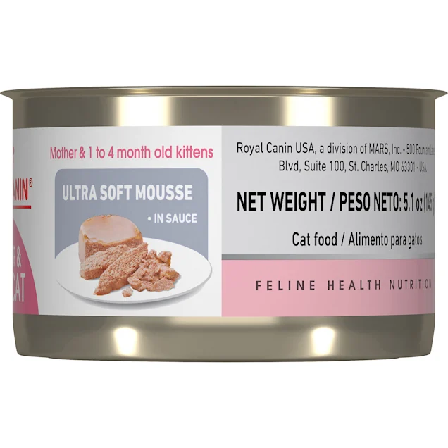 Royal Canin Feline Health Nutrition Mother and Babycat Ultra Soft Mousse in Sauce Canned Cat Food， 5.1 oz.， Case of 24