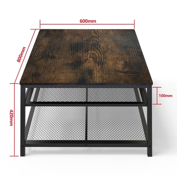 Industrial 2 Layers Metal Coffee Table with Storage Shelf for Home Office