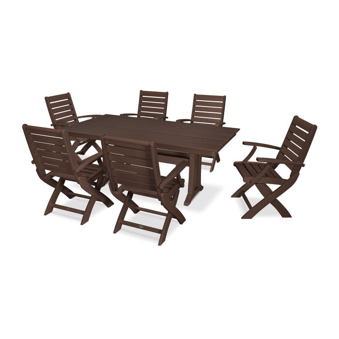 Polywood Signature Folding Chair 7-Piece Farmhouse Dining Set with Trestle Legs PWS295-1