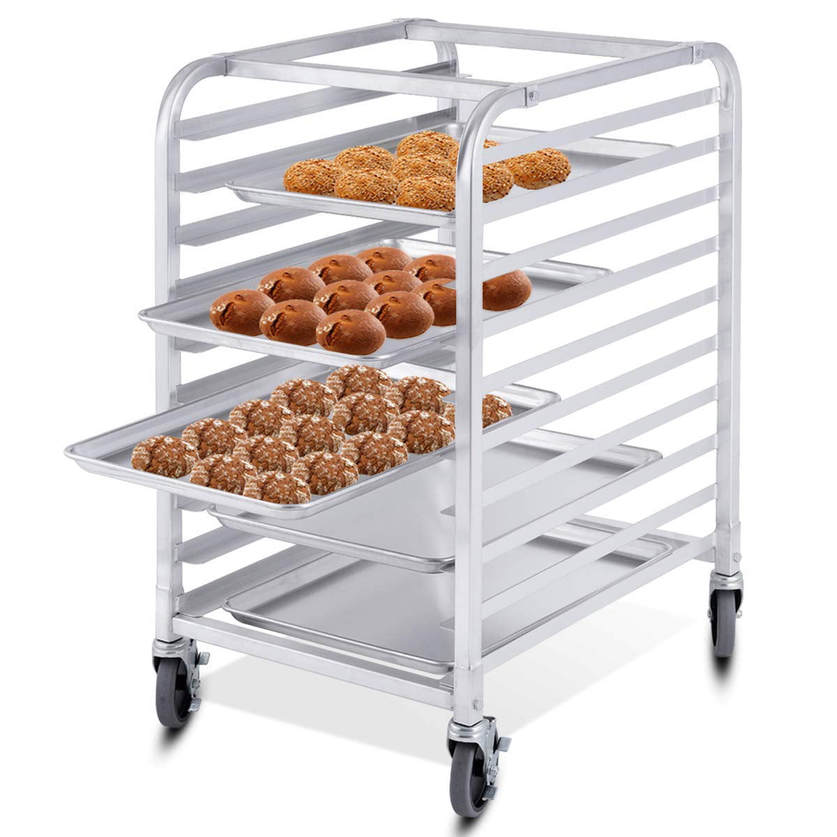 10 Tier Aluminum Bakery Rack Home Commercial Kitchen Bun Pan Sheet Rack Mobile Sheet Pan Racking Trolley Storage Cooling Rack w/ Lockable Casters