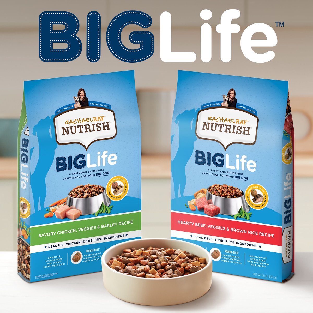 Rachael Ray Nutrish Big Life Large Breed Hearty Beef， Veggies and Brown Rice Recipe Dry Dog Food