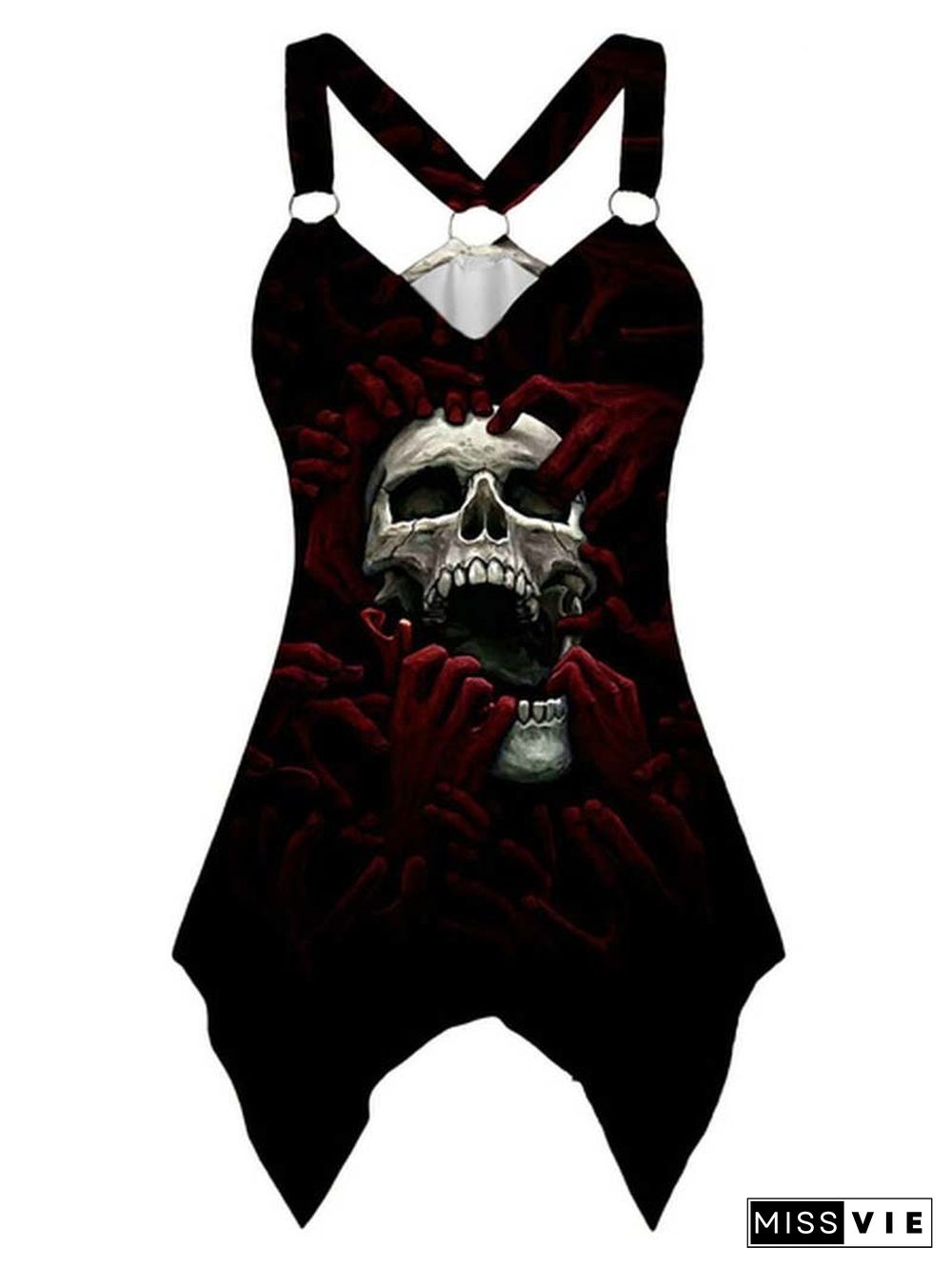 Tank Tops Women 3D Skull Print Sleeveless Tops Summer Casual Ladies Gothic Irregular Hem Fashion Vest Shirts