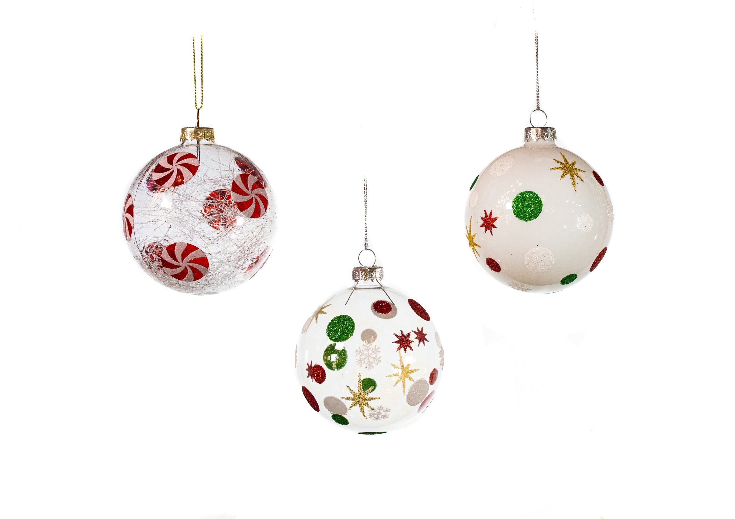 3 Peppermint Polka Dot Assorted Glass Set Of 12