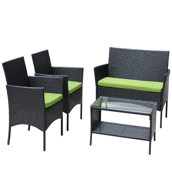 4 PC Rattan Patio Sofa Set Outdoor Cushioned Seat -  - 37689488