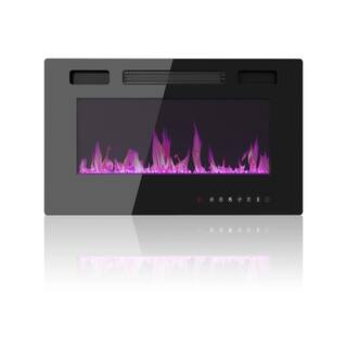 FUFUGAGA 30 in. Wall-Mount Electric Fireplace in Black with Adjustable Flame Colors and Speed Touch Screen Remote Control KF020305