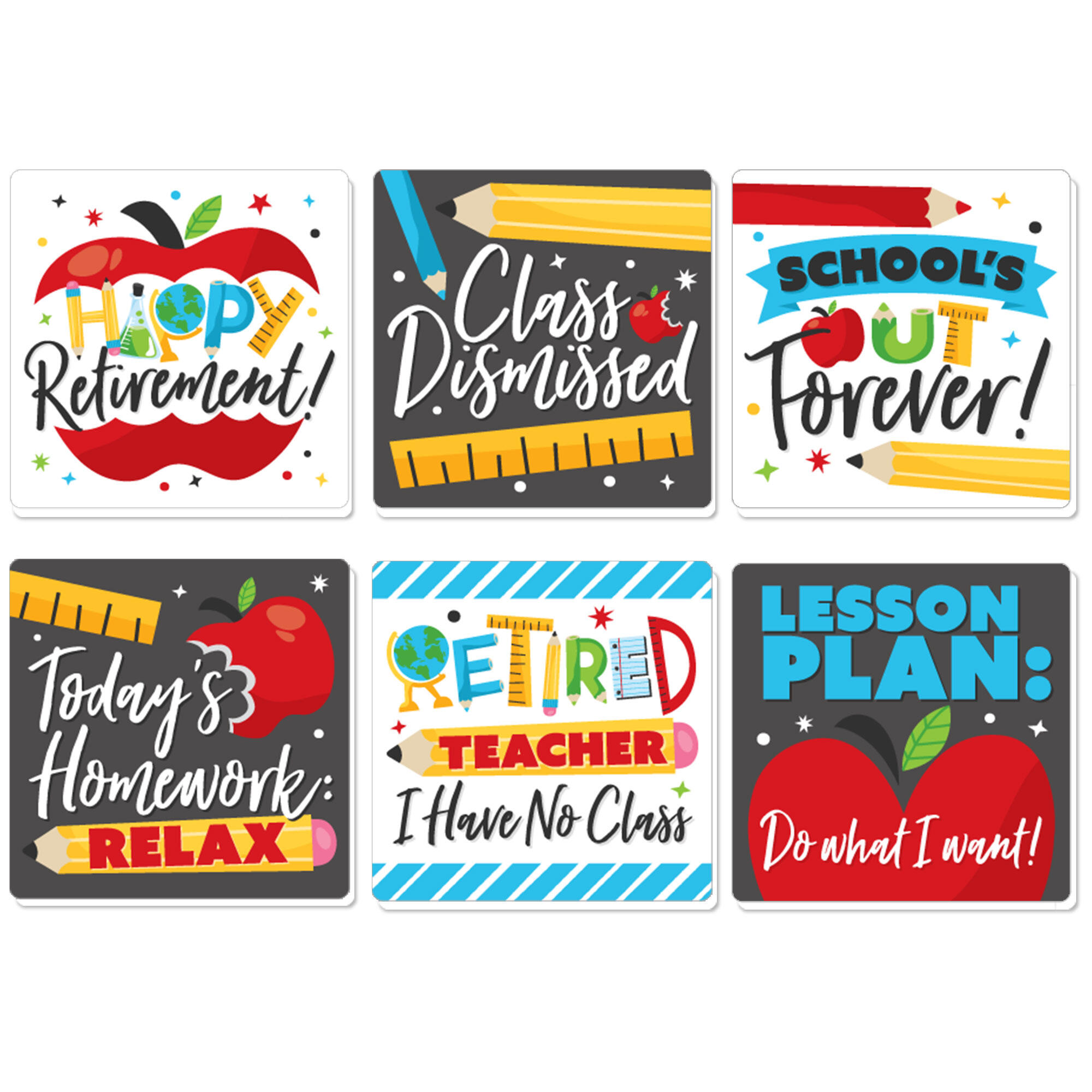 Big Dot of Happiness Teacher Retirement - Funny Happy Retirement Party Decorations - Drink Coasters - Set of 6