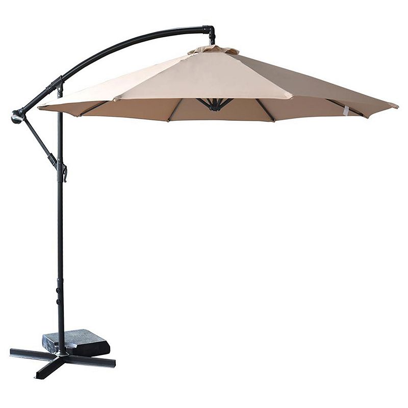 Serenelife 10 Foot Hanging Patio Umbrella With Push Button Tilt， Crank And Base