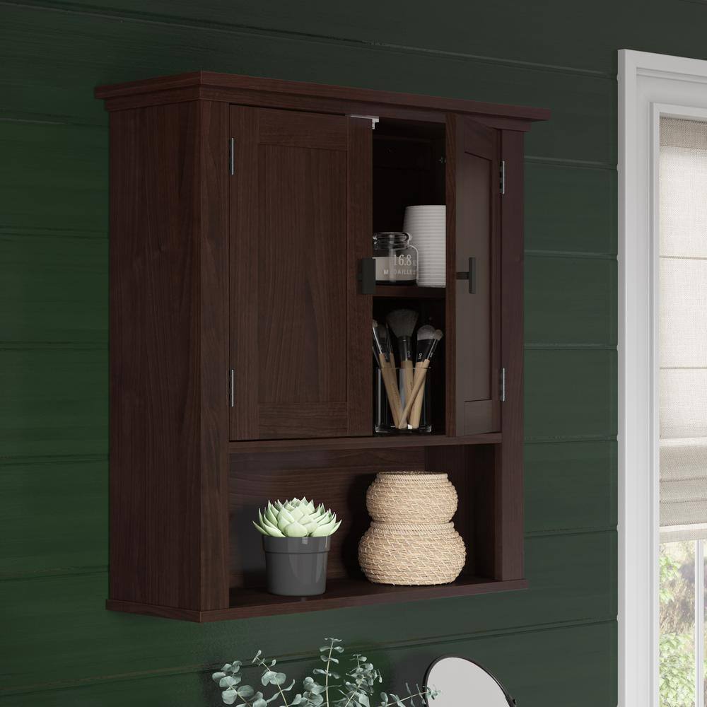 RiverRidge Home Hayward 24.5 in. H 7.88 in. D x 22.81 in. W Two-Door Bathroom Wall Cabinet in a Dark Woodgrain Veneer Finish 06-176