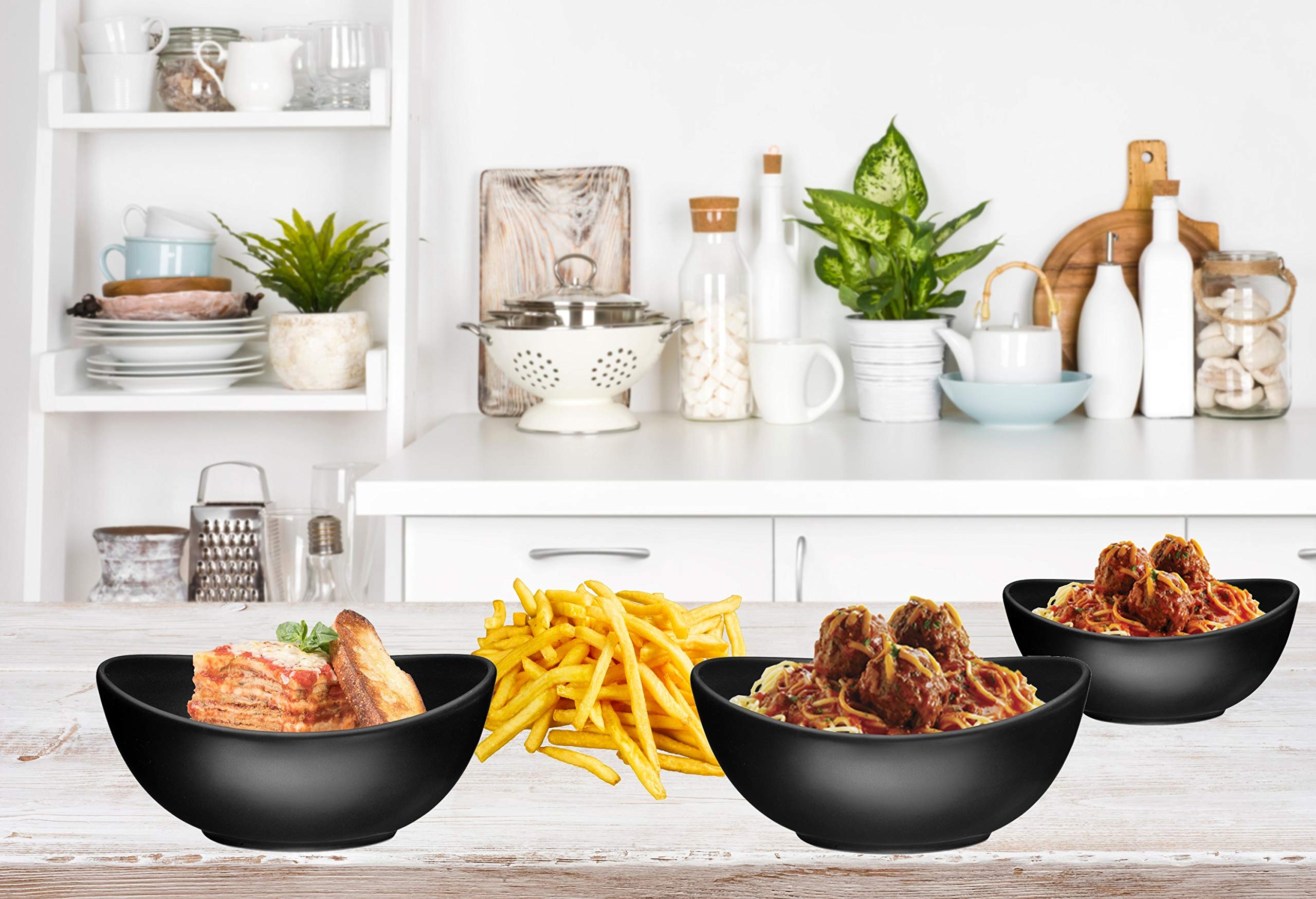 Bruntmor Ceramic Salad， Cereal And Pasta Bowls Set Of 6， Shallow Dinner Bowls That Are Oven， Microwave Oven And Dishwasher Safe， Chip And Scratch Resistant， Matte Black， 28 oz