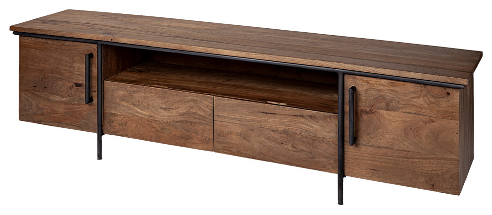 Maddox V Brown Solid Wood TV Stand Media Console With Storage  TV up to 85 quot  Industrial   Entertainment Centers And Tv Stands   by HedgeApple  Houzz