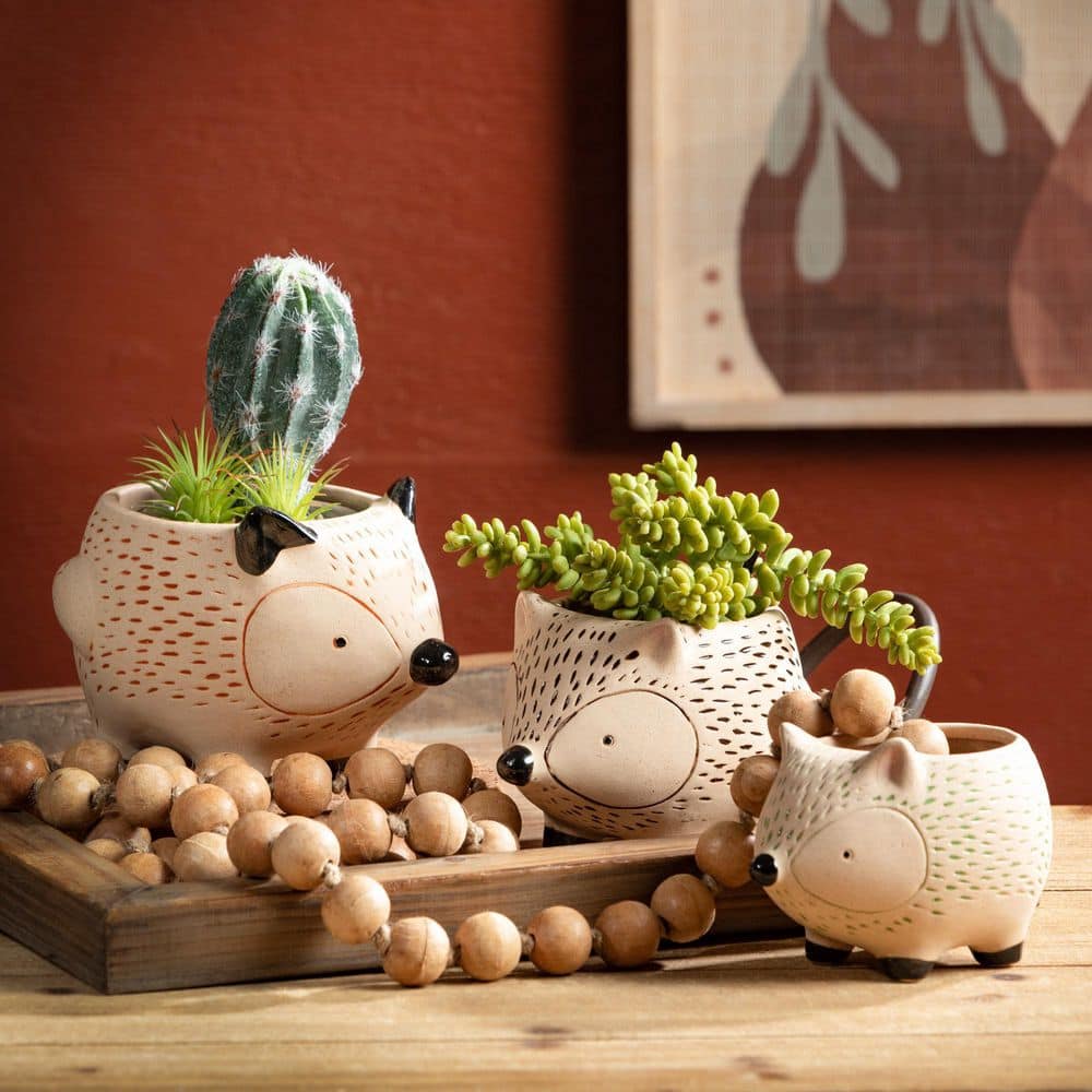 SULLIVANS 4.5quot 4quot and 3.5quot Kitschy Hedgehog Ceramic Planter (Set of 3) N2757