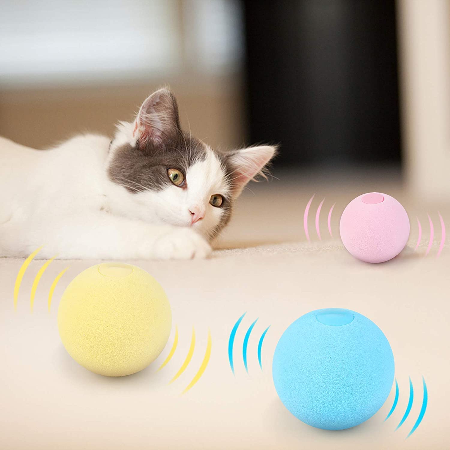 Haoshics Smart Cat Toys Interactive Ball Catnip Cat Training Toy Pet Playing Ball Pet Squeaky Supplies Products Toy for Cats Kitten Kitty (Blue-Forg， EVA Material)