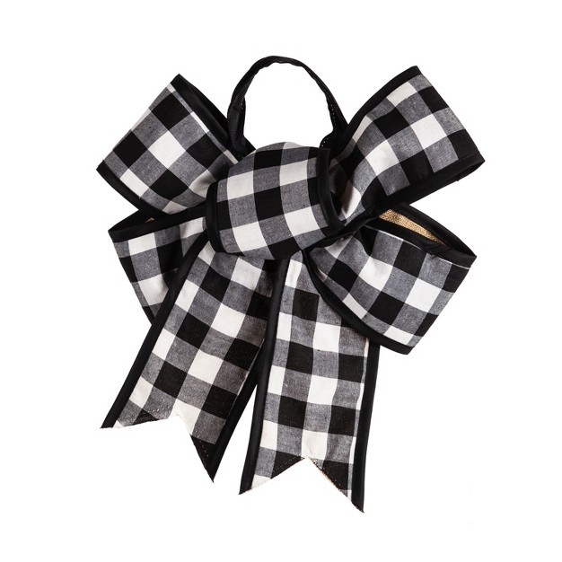 Evergreen Black And White Buffalo Plaid Door Tag Bow