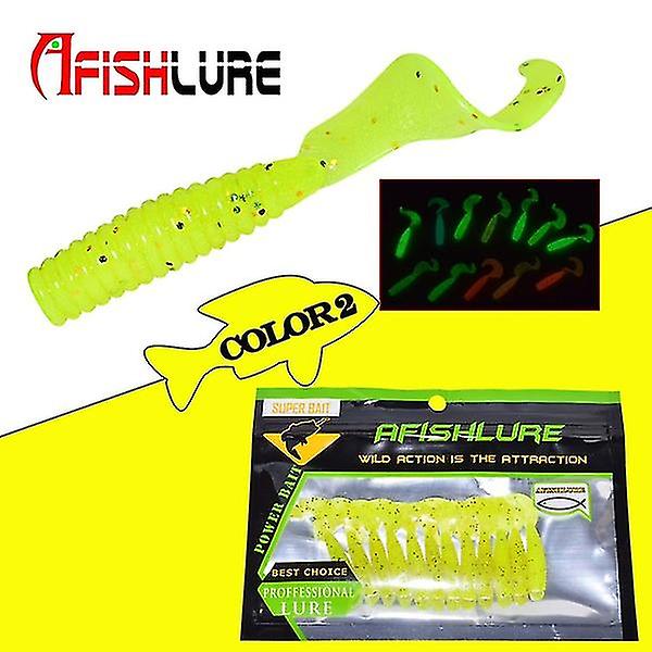 12 Pcs， Luminous Night Fishing Soft Bait Cuttle Tail Grub Soft Shad 45 mm/1.2g (#7)