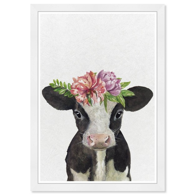 X 19 quot Floral Cow Animals Framed Wall Art Gray Olivia x27 s Easel