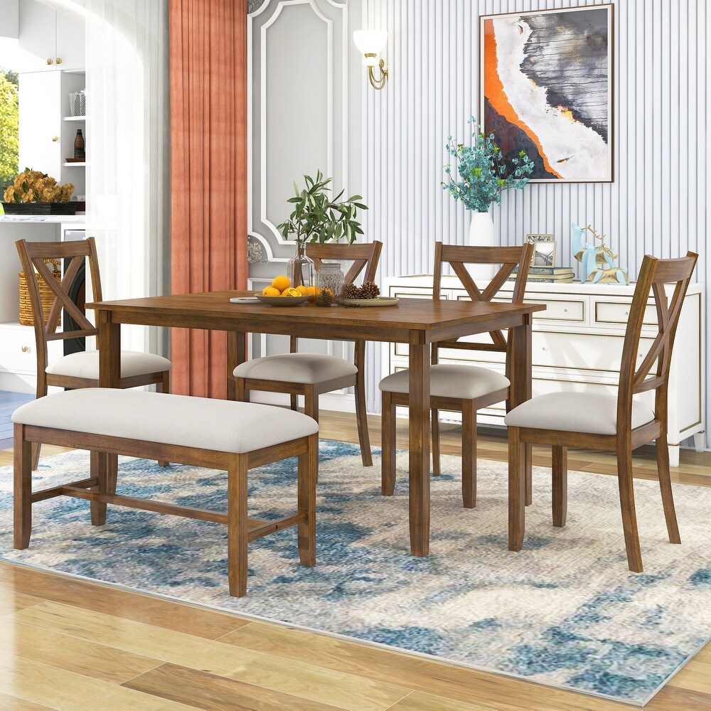 6 Piece Kitchen Dining Table Set Wooden Rectangular Dining Table