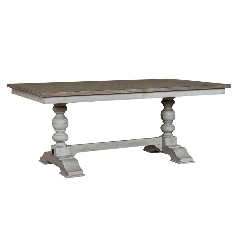 Whitney Antique Linen   Weathered Gray 6 Piece Trestle Table Set