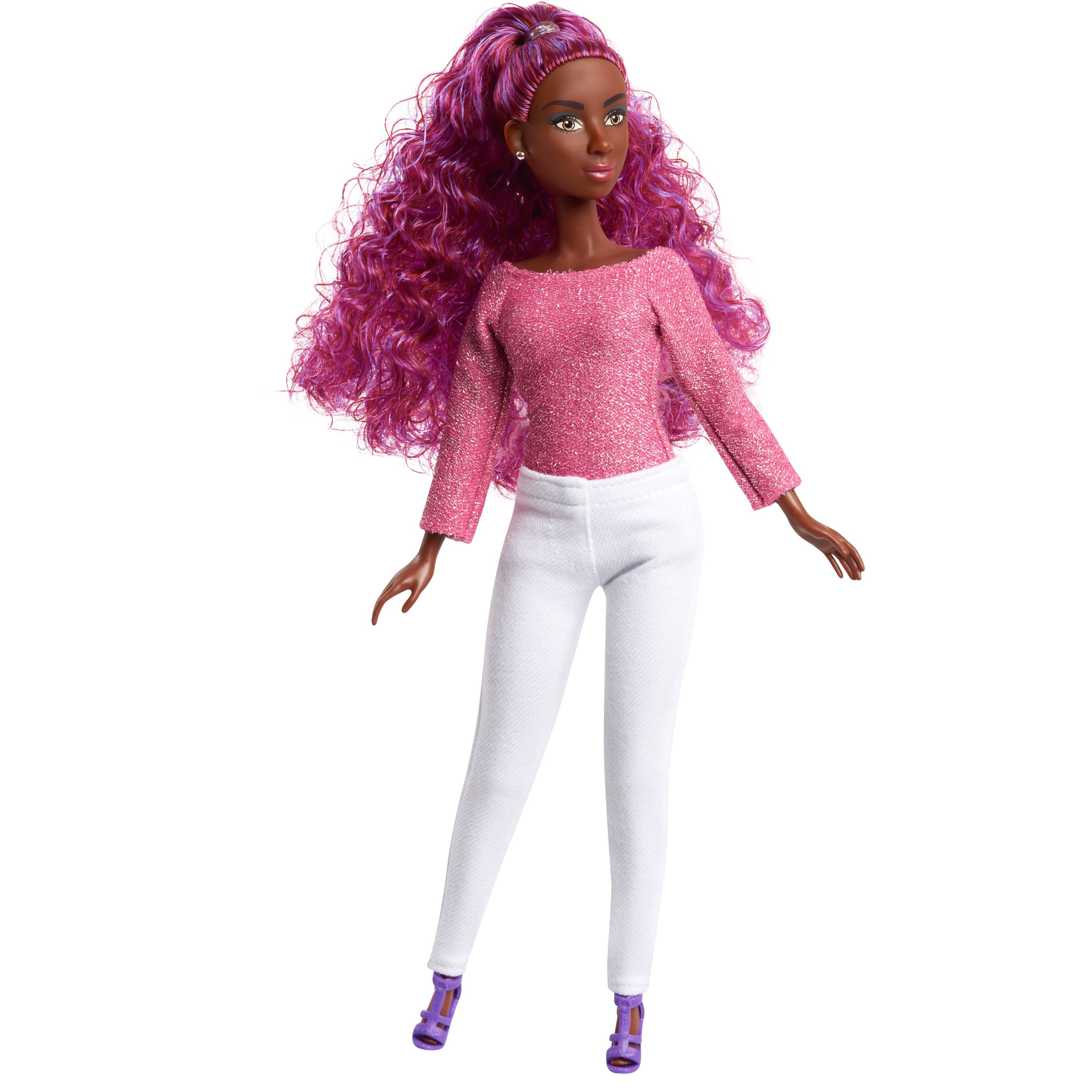 Fresh Dolls Lynette Fashion Doll, 11.5-inches tall, pink top and white jeans, pink and purple hair,  Kids Toys for Ages 3 Up, Gifts and Presents