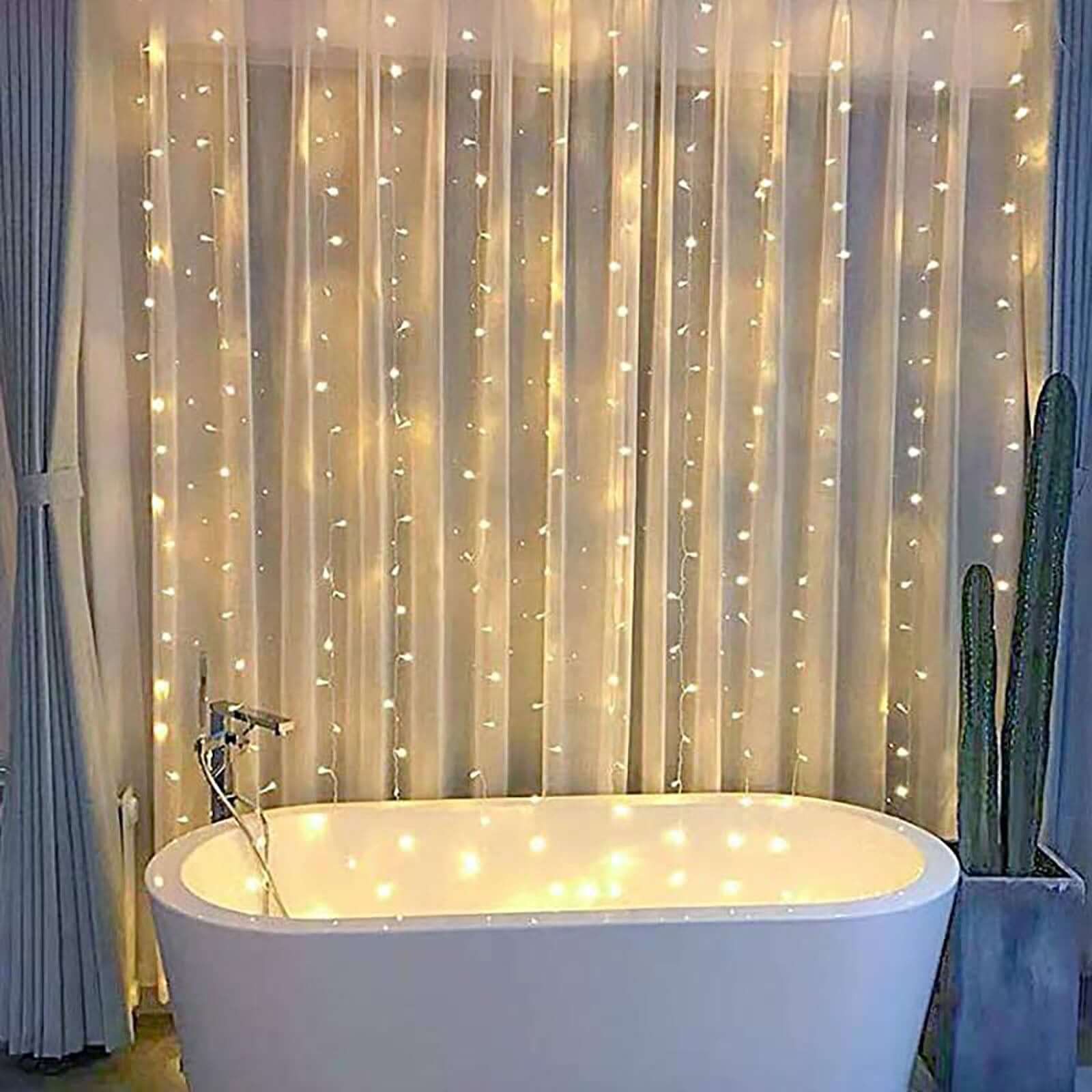 Warm White 300 LED Icicle Curtain Fairy String Lights with 8 Modes 10ft