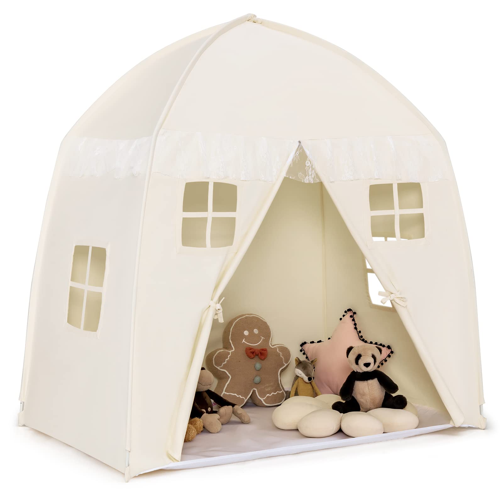 Costzon Kids Play Tent, Large Spacious Cotton Canvas Playhouse with Non-Slip Cloth