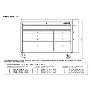 Husky 52 in. W x 24.5 in. D 9-Drawer Standard Duty Mobile Workbench Tool Chest with Solid Work Top and Pegboard in Gloss White HOTC5209BJ2M