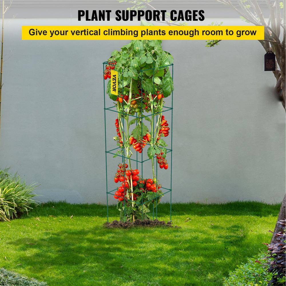 VEVOR 11.8 in. x 11.8 in. x 46.1 in. Tomato Cages Square Plant Support Cages Green Steel Tomato Towers for Plants (5-Pack) FXKZDFQZZ1246RX5PV0