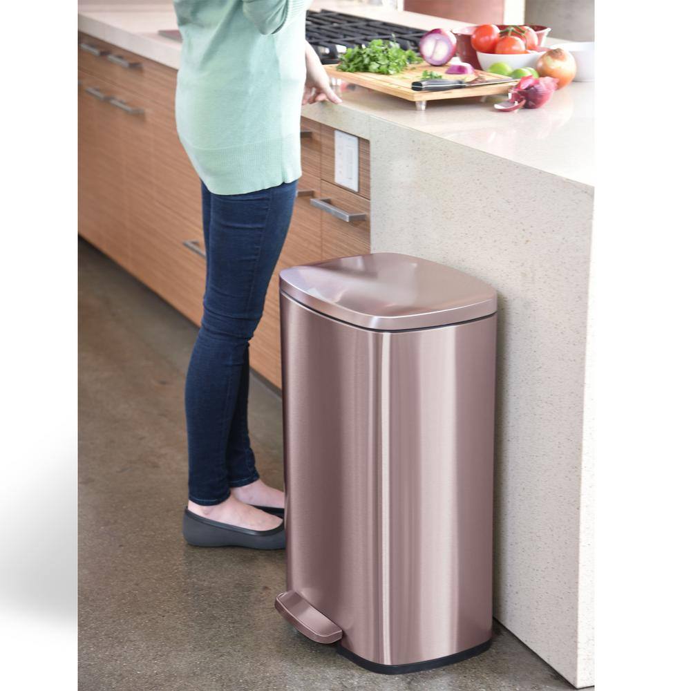 iTouchless SoftStep 13.2 Gal. Stainless Steel Trash Can in Rose Gold with Odor Control System and Inner Bucket for Office Kitchen PC13RRG