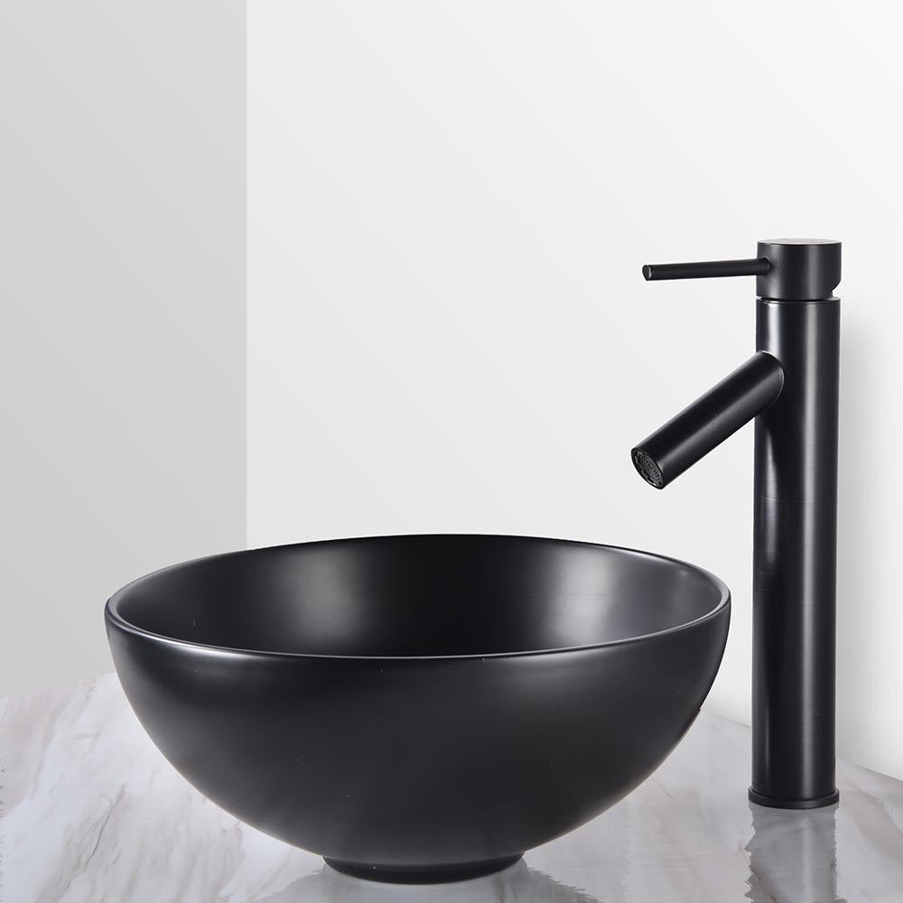 Aquaterior Bowl Porcelain Bathroom Sink w/ Drain 12