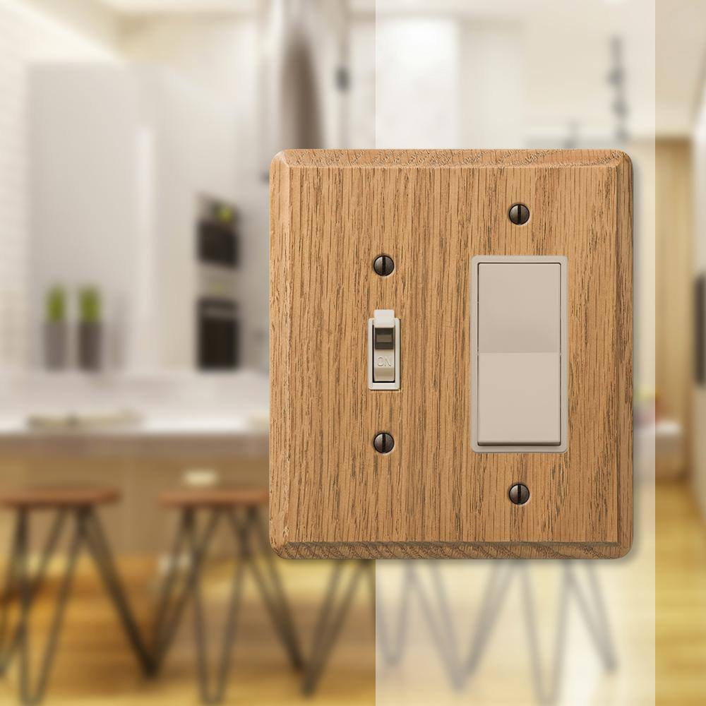 AMERELLE Contemporary 2 Gang 1-Toggle and 1-Rocker Wood Wall Plate - Light Oak 901TRL