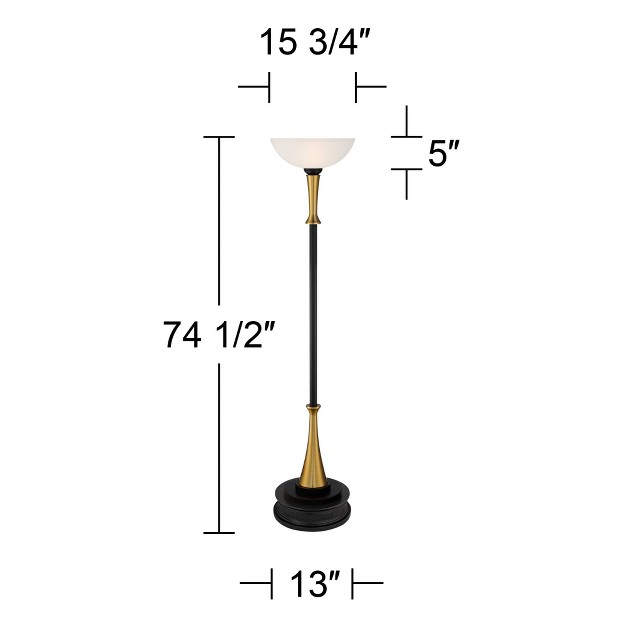 Tall Black Brass Frosted White Glass Shade For Living Room