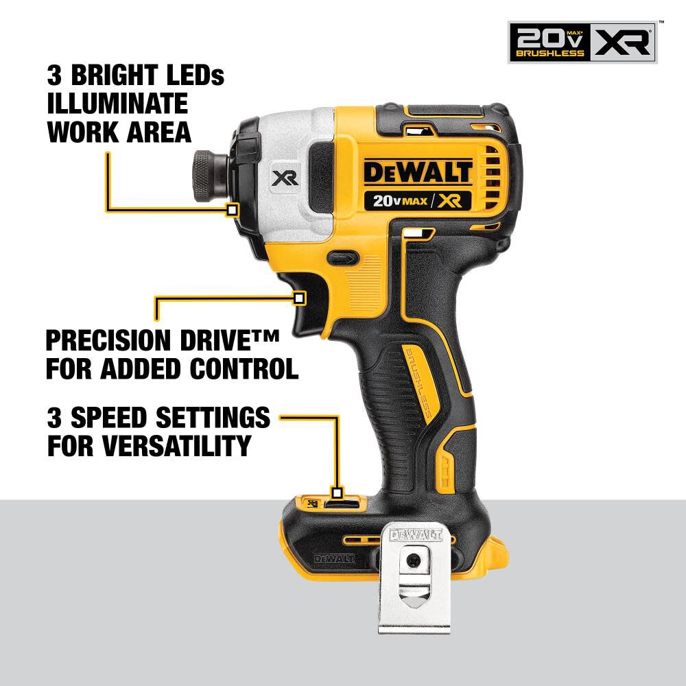 DW 20V MAX XR Brushless 1/4-in 3-Speed Impact Driver (Bare) DCF887B from DW