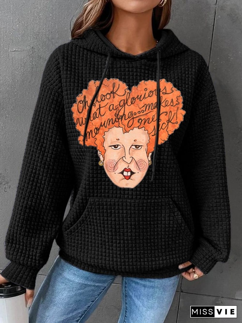 Halloween Witch-Print Checked Textured Sweatshirt