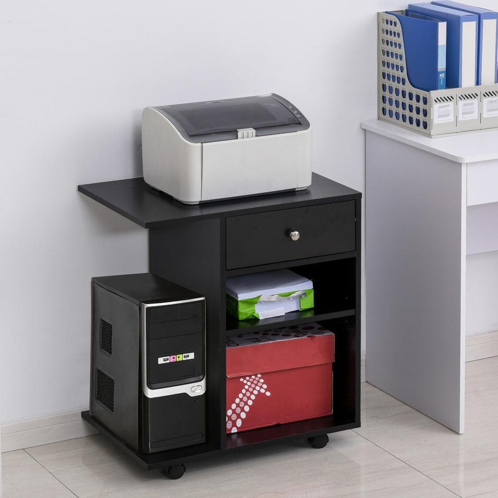 Vinsetto Rolling File Cabinet Cart with Wheels, Adjustable Shelf, Drawer and CPU Stand, Black 920-069BK