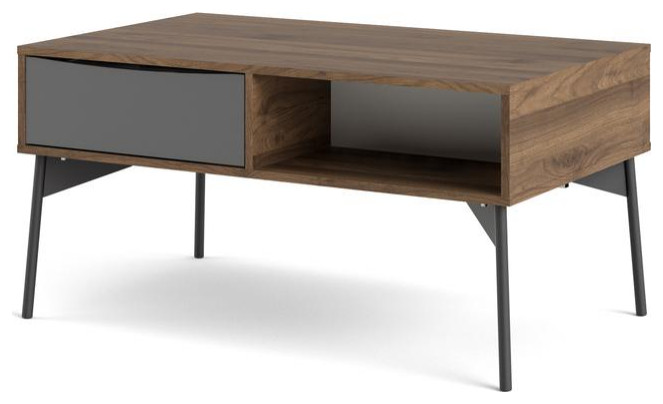 Fur Coffee Table with 1 Drawer  Walnut/White Matte/Grey   Midcentury   Coffee Tables   by Homesquare  Houzz