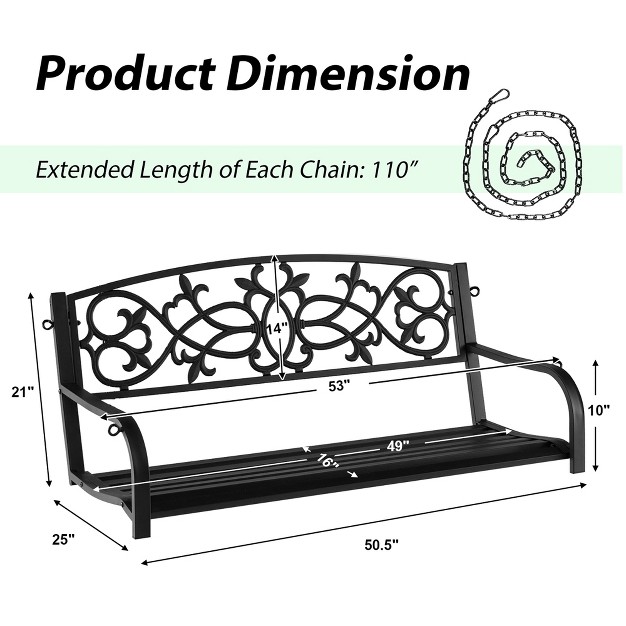 Costway 2 person Metal Outdoor Porch Swing Hanging Patio Bench 485 Lbs Capacity Black brown