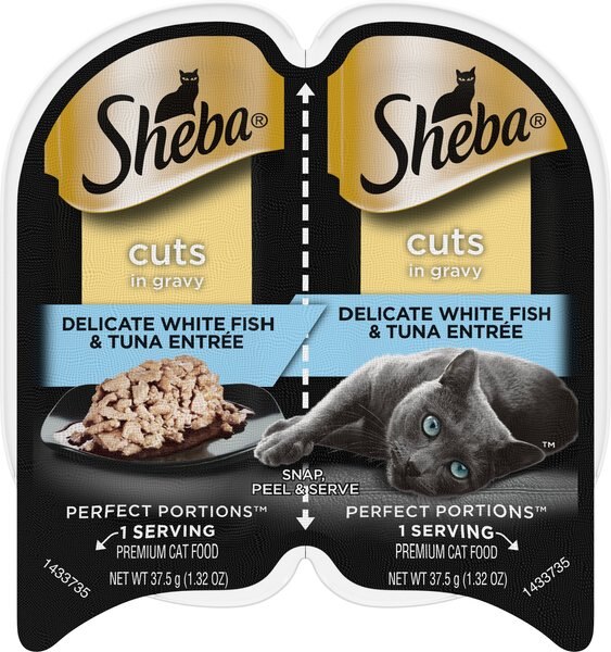 Sheba Perfect Portions Grain-Free Delicate Whitefish and Tuna Cuts in Gravy Entree Cat Food Trays