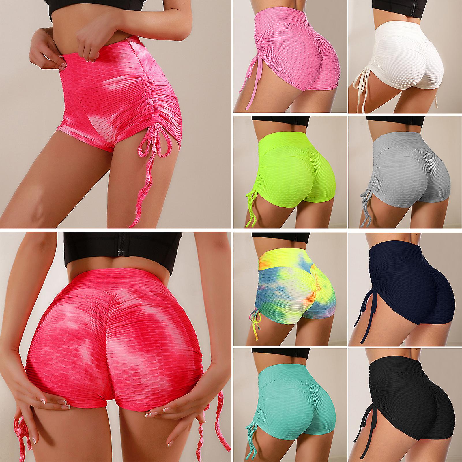 Women Yoga Shorts Sports Shorts High Waist Butt Lifting Bodycon Bandage Breathable Running Exercise Sportswear Dark Blue Small