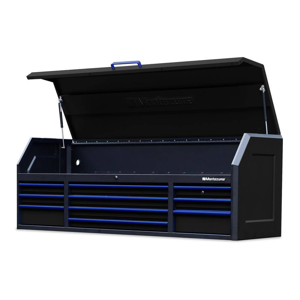 Montezuma 72 in. x 20 in. 10-Drawer Top Tool Chest with Power and USB Outlets in Black and Blue BKM722010CH