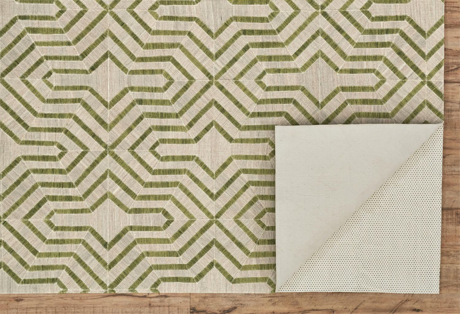 Bromham Flatweave Green and Ivory Rug by BD Fine